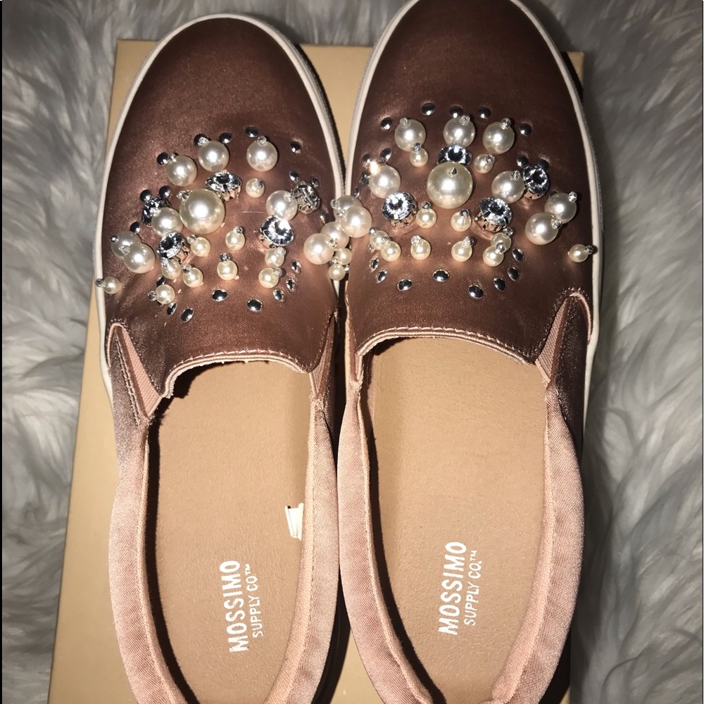 MOSSIMO Raquel Pink Satin Jeweled Pearl Sneakers